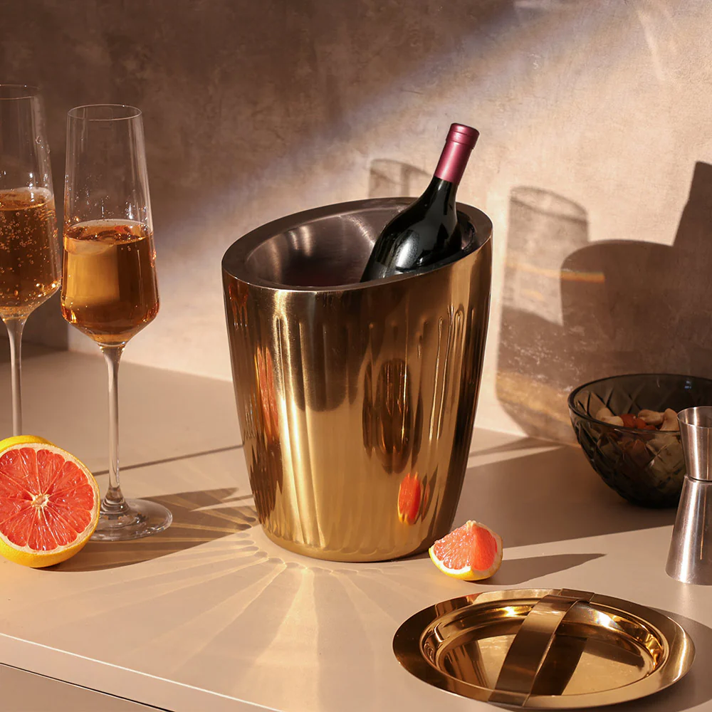 Janus Double-Walled Ice Bucket with Lid - Gold