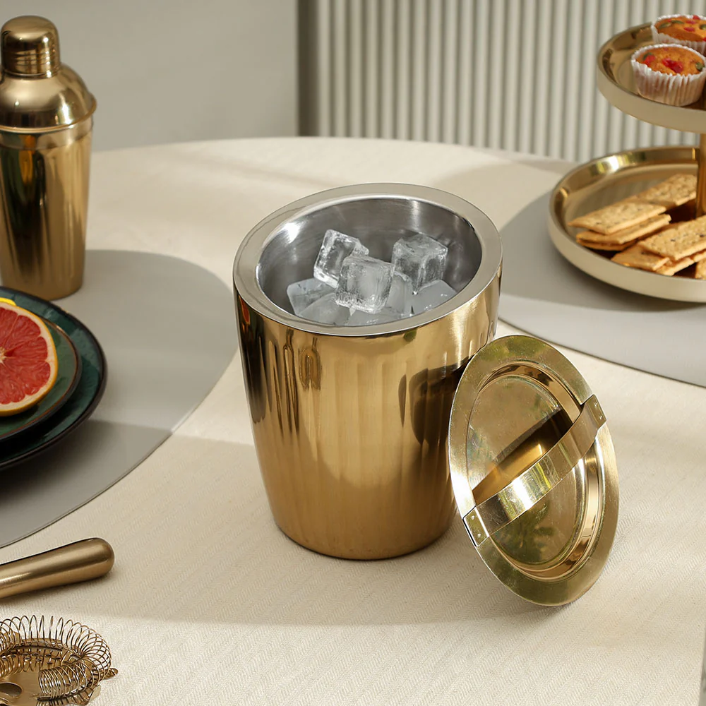 Janus Double-Walled Ice Bucket with Lid - Gold - Image 5