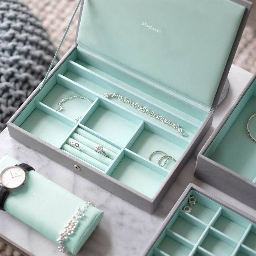 Jewellery Box with Lid Medium - Grey Mint