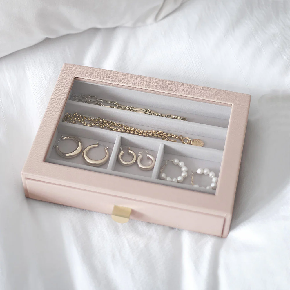 Jewellery Storage Drawer With Glass Window Medium - Blush Pink