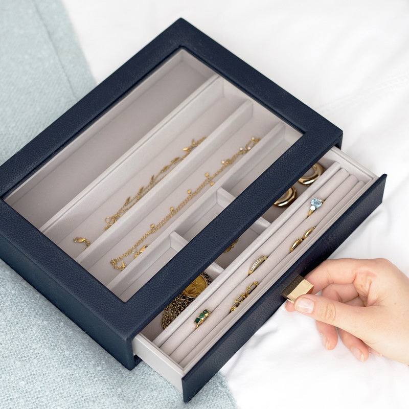 Jewellery Storage Drawer With Glass Window Medium - Pebble Navy