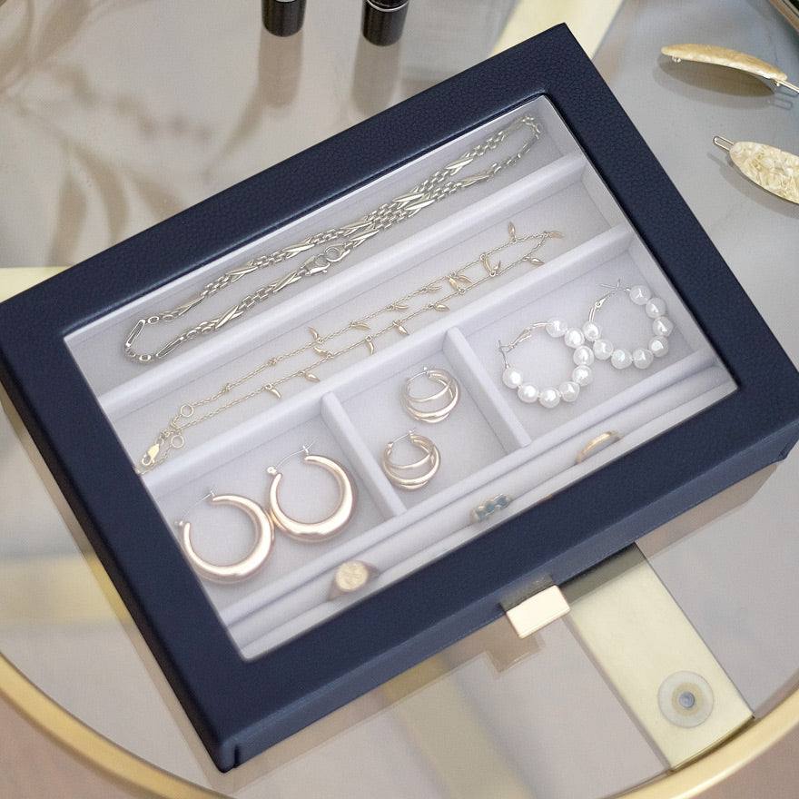 Jewellery Storage Drawer With Glass Window Medium - Pebble Navy - Image 3