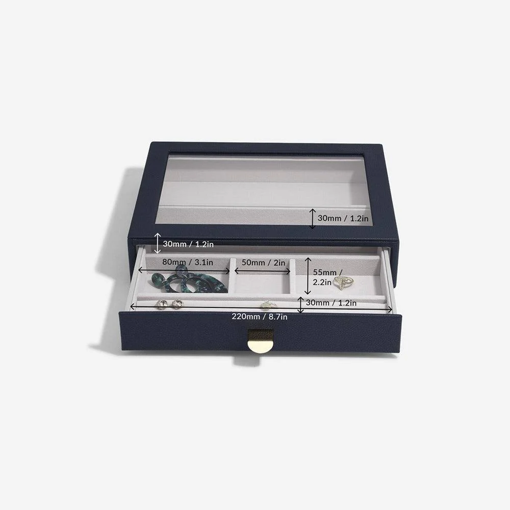 Jewellery Storage Drawer With Glass Window Medium - Pebble Navy - Image 4
