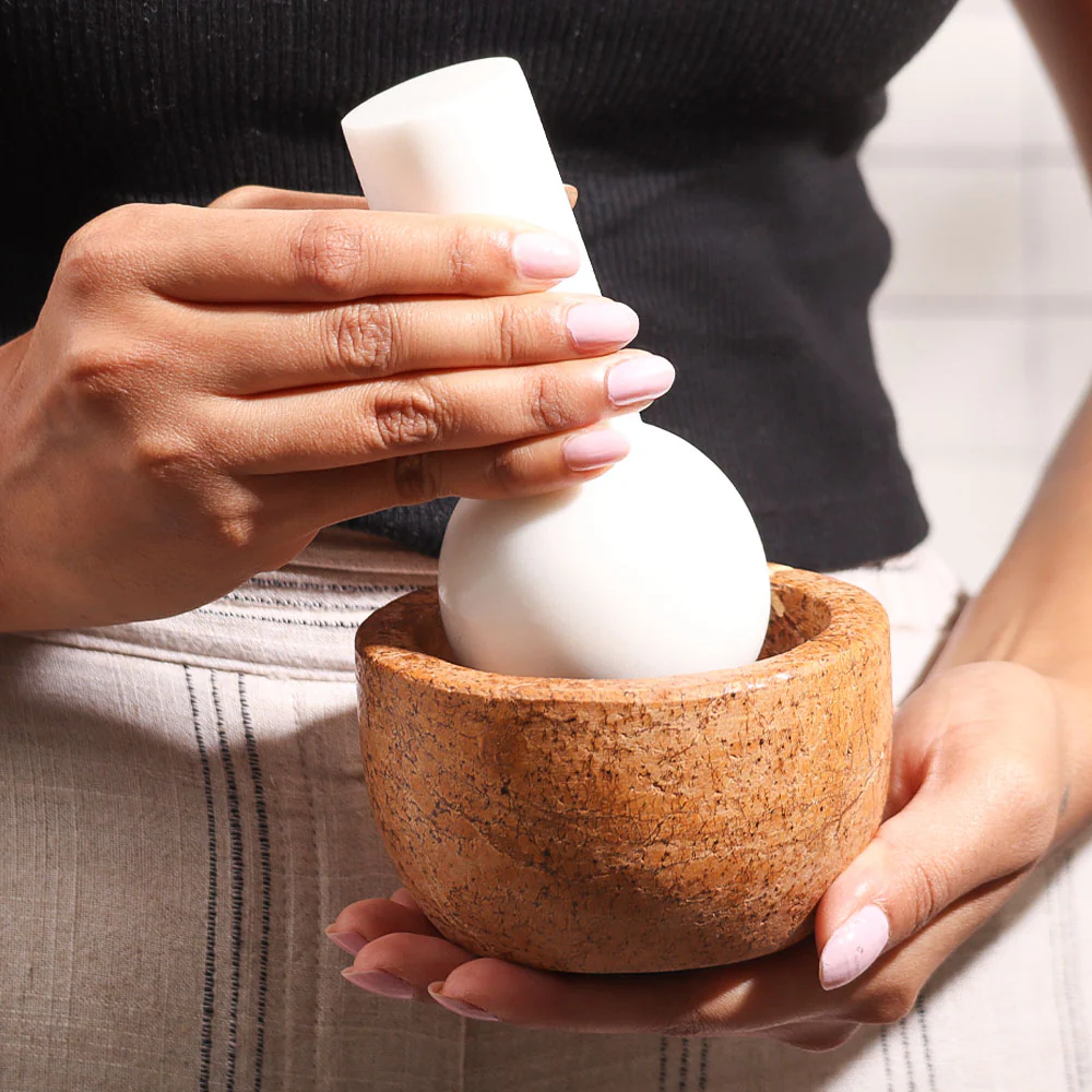 Joie Marble Mortar and Pestle Set - Brown White - Image 2