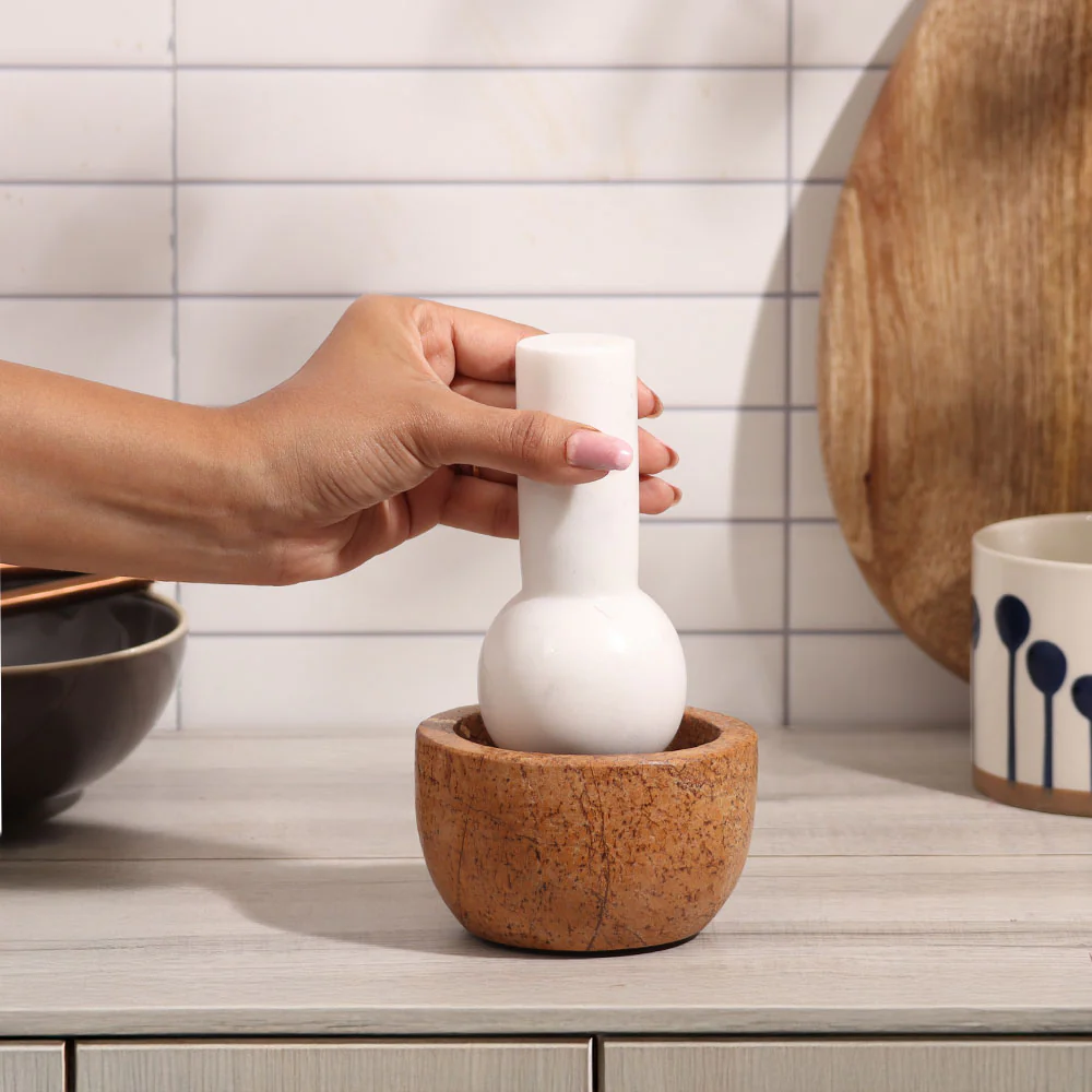 Joie Marble Mortar and Pestle Set - Brown White - Image 4