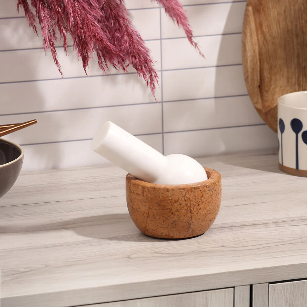 Joie Marble Mortar and Pestle Set - Brown White - Image 6