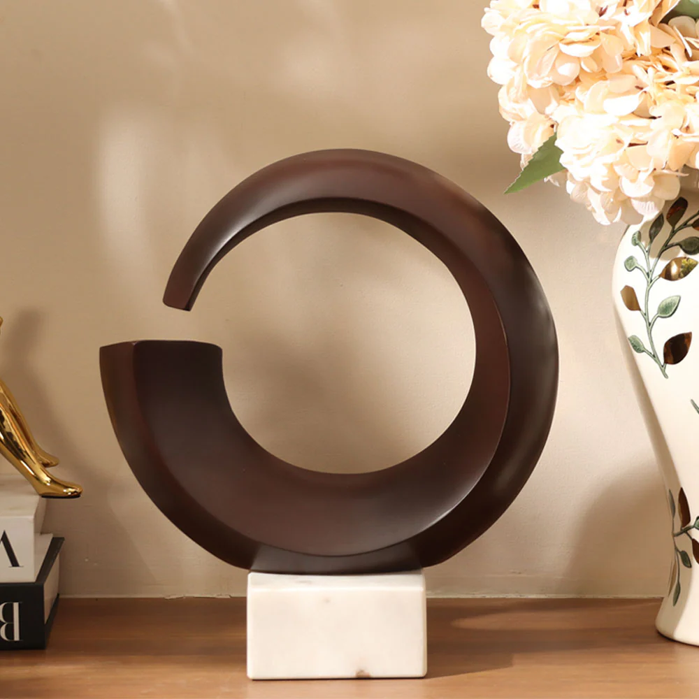 Kei Metallic Sculpture with Marble Base Large - Brown White - Image 6