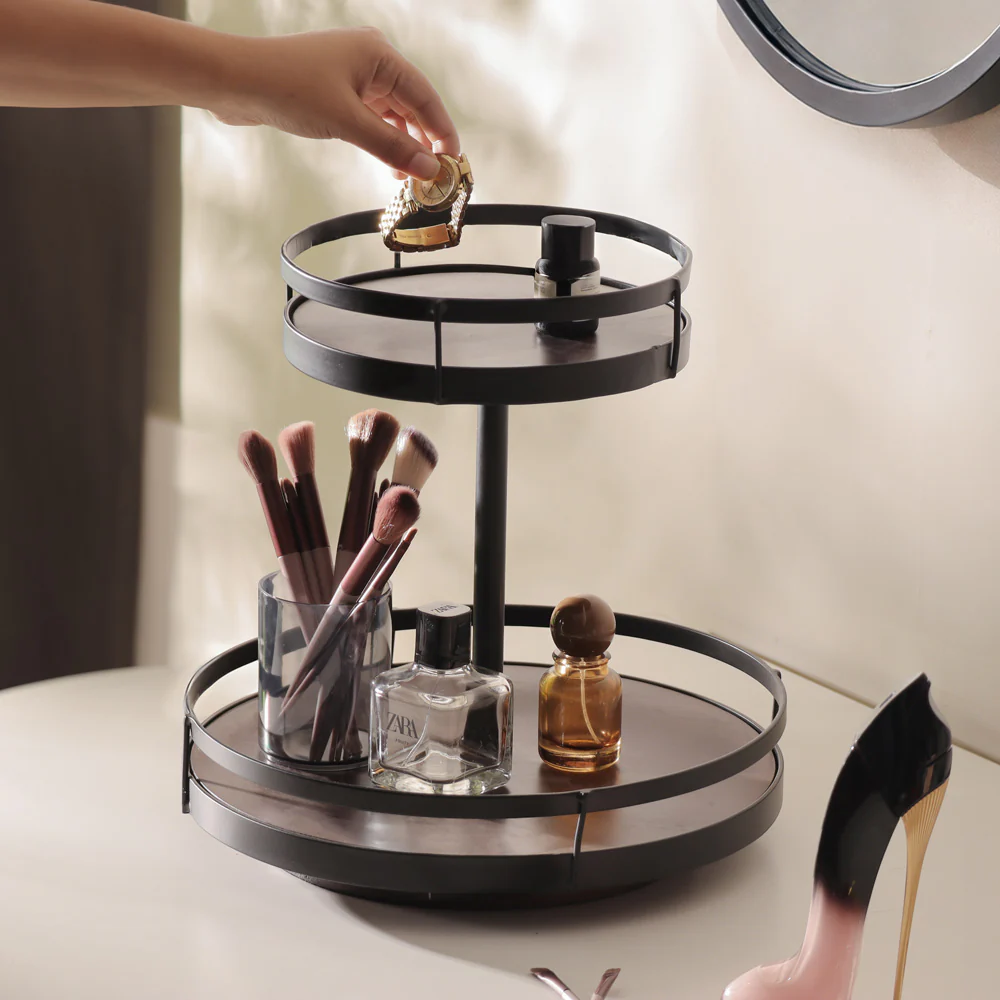 Kena 2-Tier Round Turntable - Brown Black - Image 3
