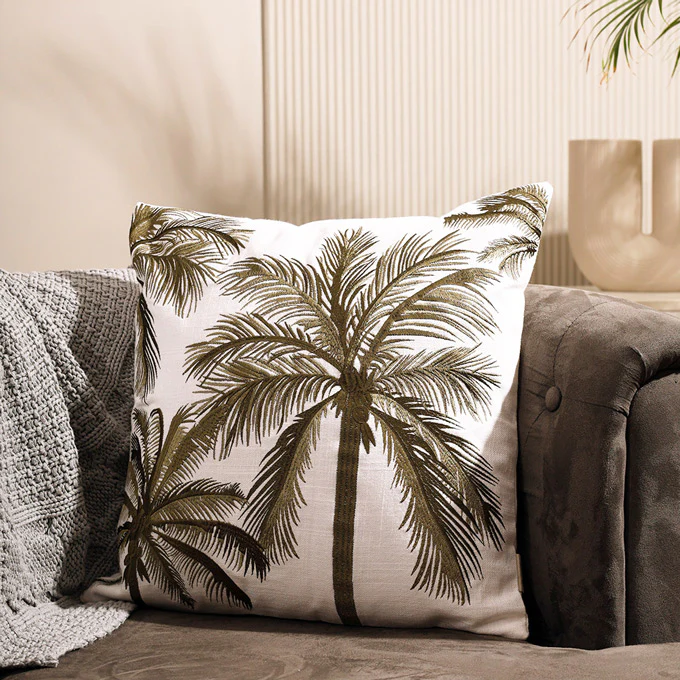 King Palm Embroidered Cushion Cover 45x45cm - Green White