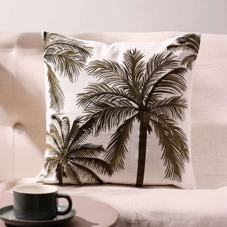King Palm Embroidered Cushion Cover 45x45cm - Green White - Image 2