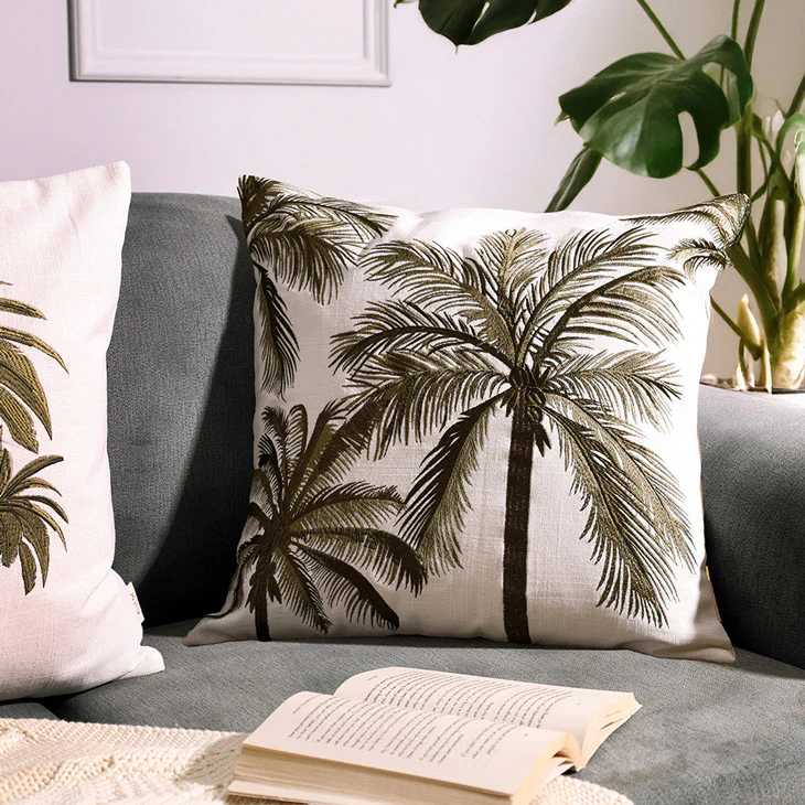 King Palm Embroidered Cushion Cover 45x45cm - Green White - Image 3