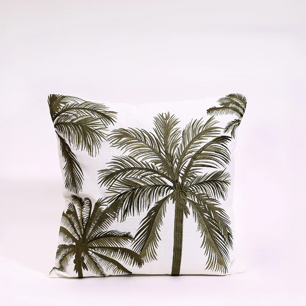King Palm Embroidered Cushion Cover 45x45cm - Green White - Image 5