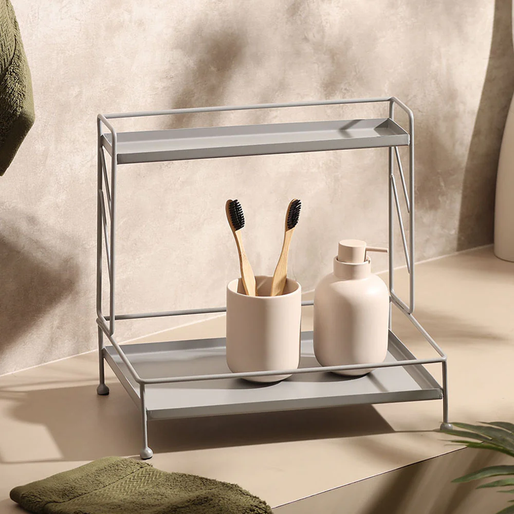 Kirin 2-Tier Metal Shelf - Light Grey - Image 4