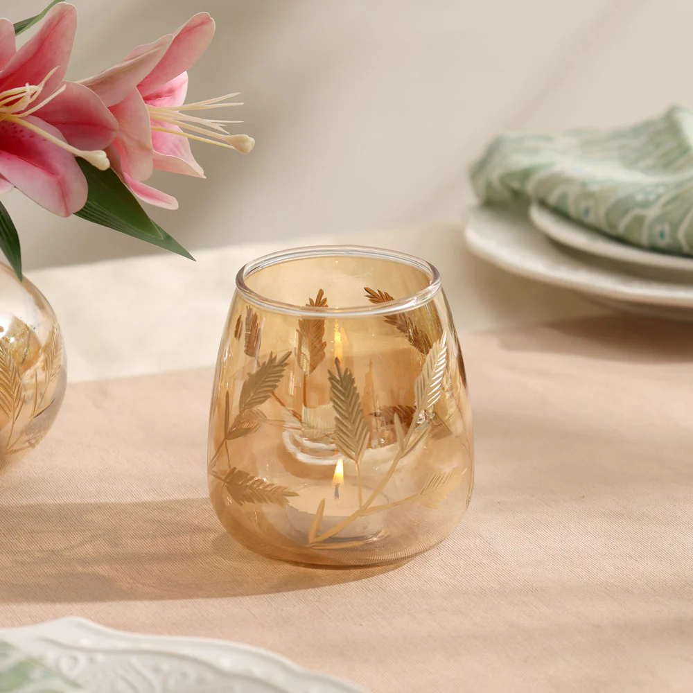 Kline Glass Candle Holder - Tinted Gold - Image 2