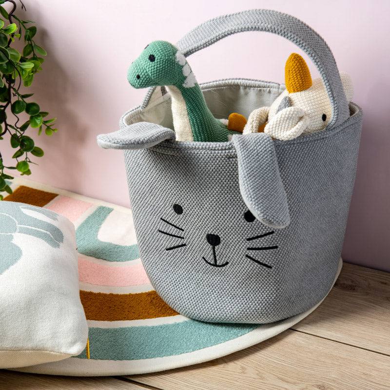 Knitted Storage Basket - Grey Bunny - Image 4