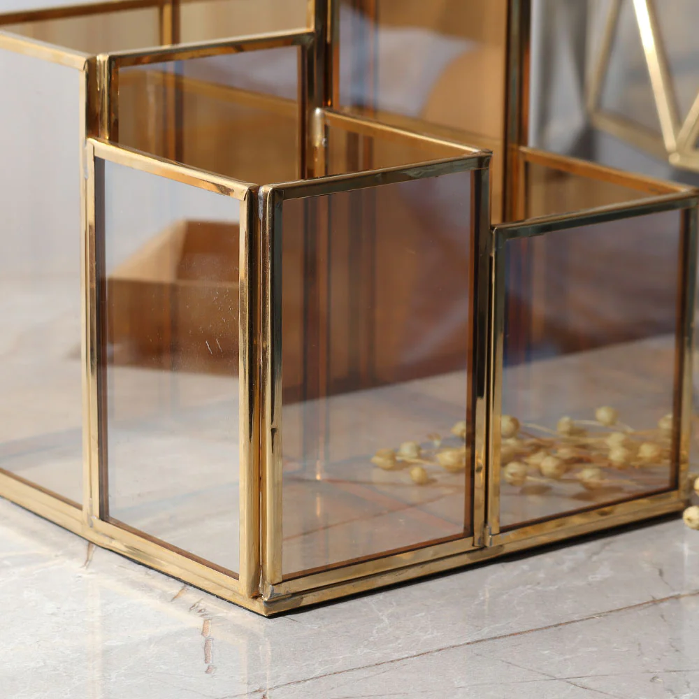 Kona Glass Tiered Organiser - Gold - Image 3