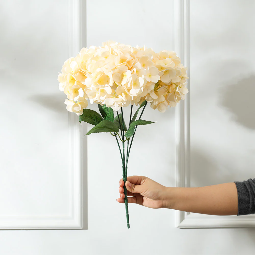 Lacecap Hydrangeas Faux Stem - Champagne - Image 3