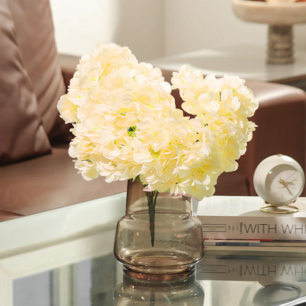 Lacecap Hydrangeas Faux Stem - Champagne - Image 4