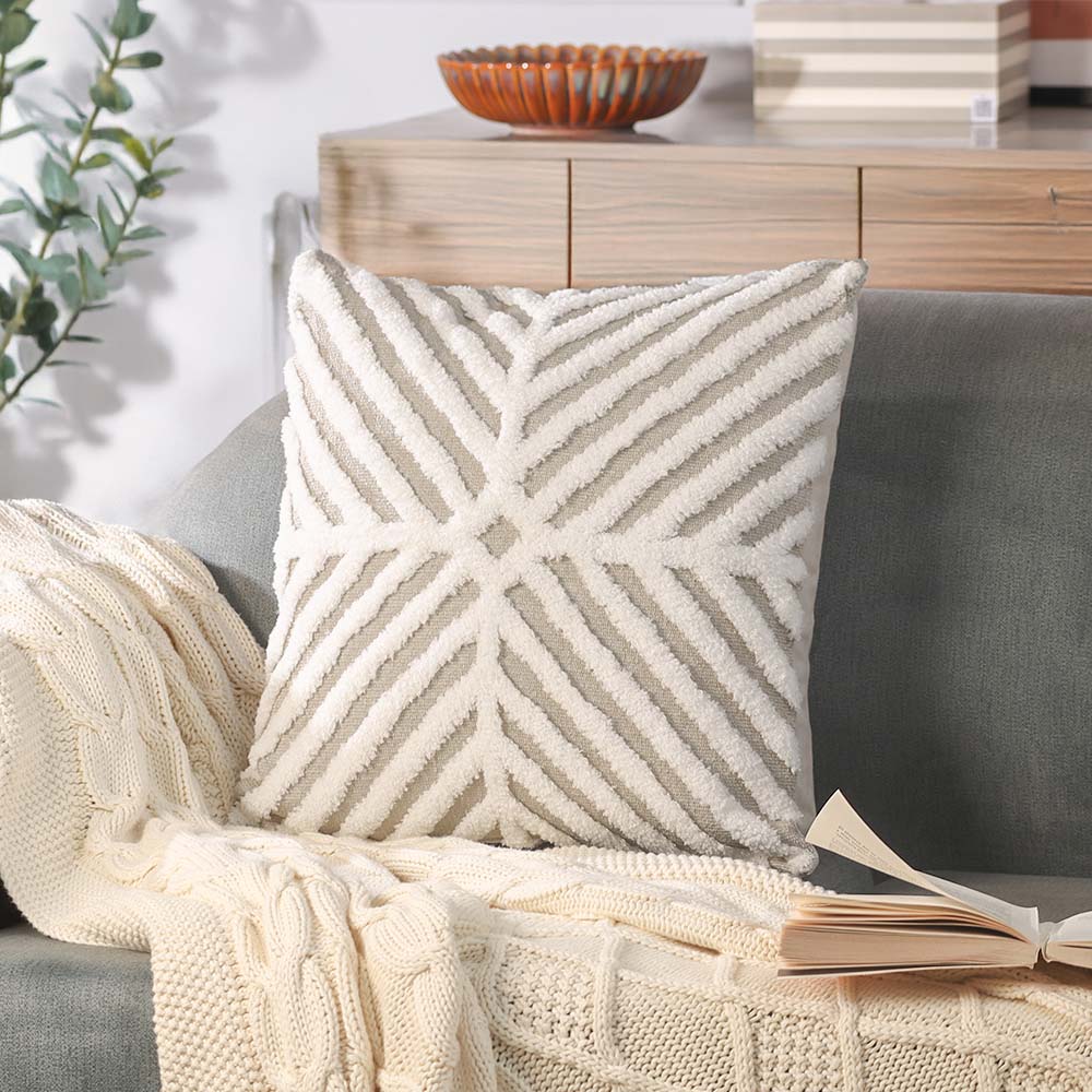 Lattice Tufted Knitted Cushion Cover 45x45cm - Beige White