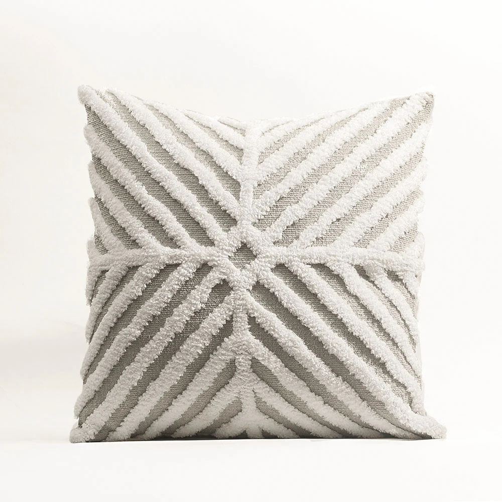 Lattice Tufted Knitted Cushion Cover 45x45cm - Beige White - Image 3