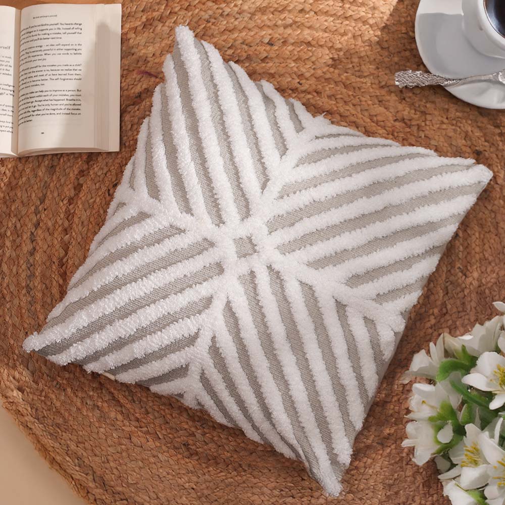 Lattice Tufted Knitted Cushion Cover 45x45cm - Beige White - Image 5
