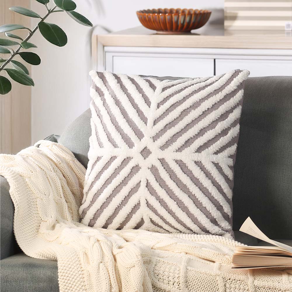 Lattice Tufted Knitted Cushion Cover 45x45cm - Grey White