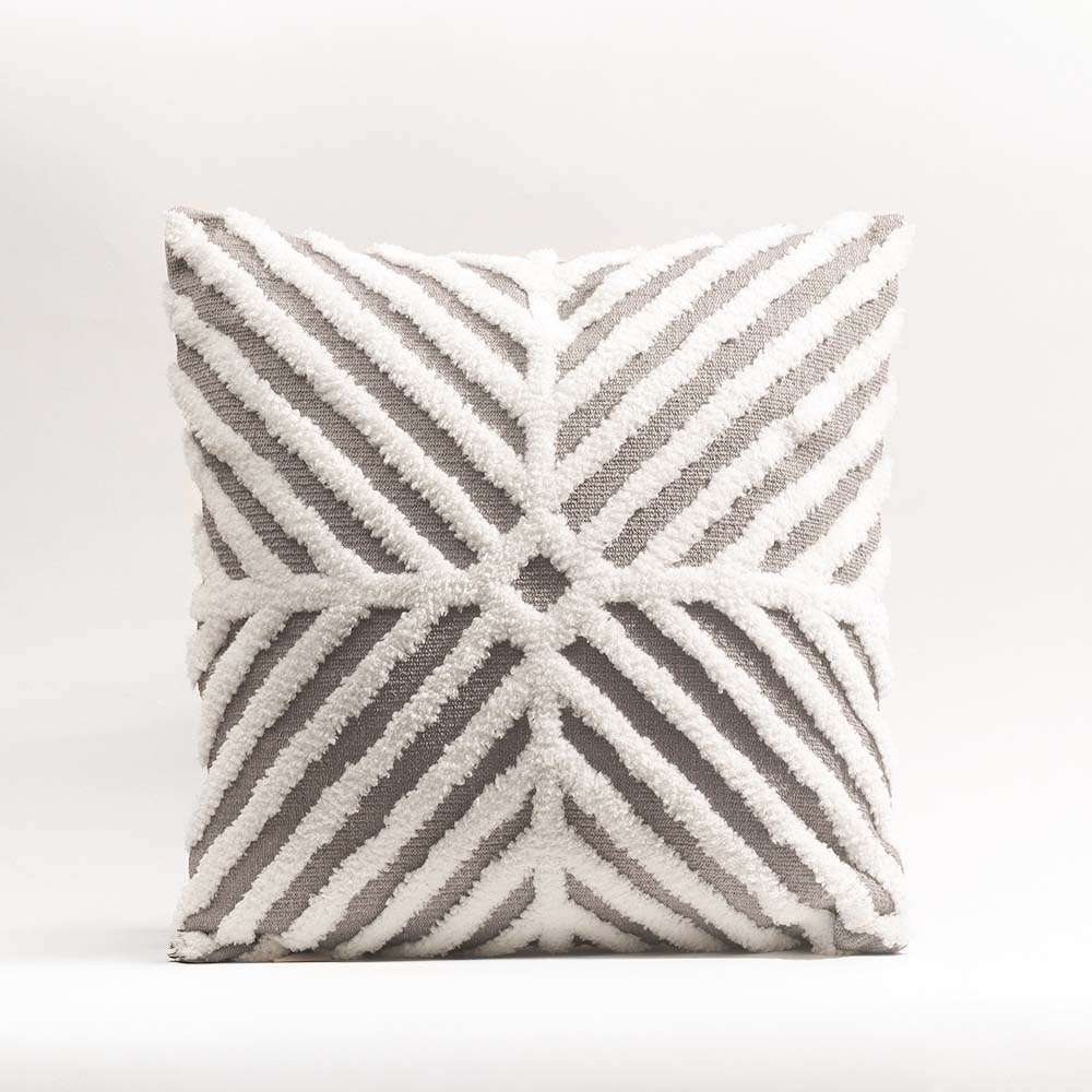 Lattice Tufted Knitted Cushion Cover 45x45cm - Grey White - Image 3