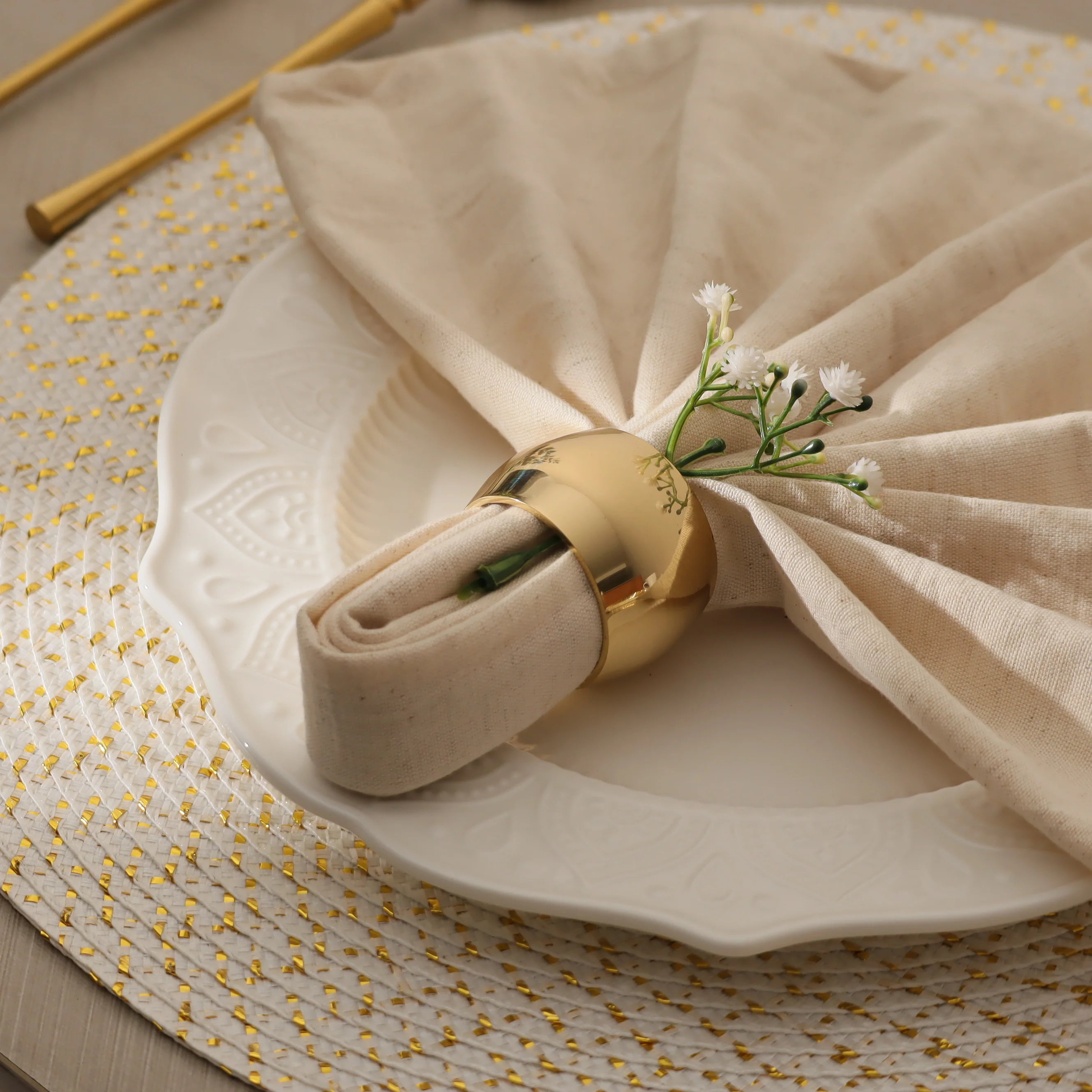 Laurel Brass Napkin Rings, Set of 6 - Gold - Image 2