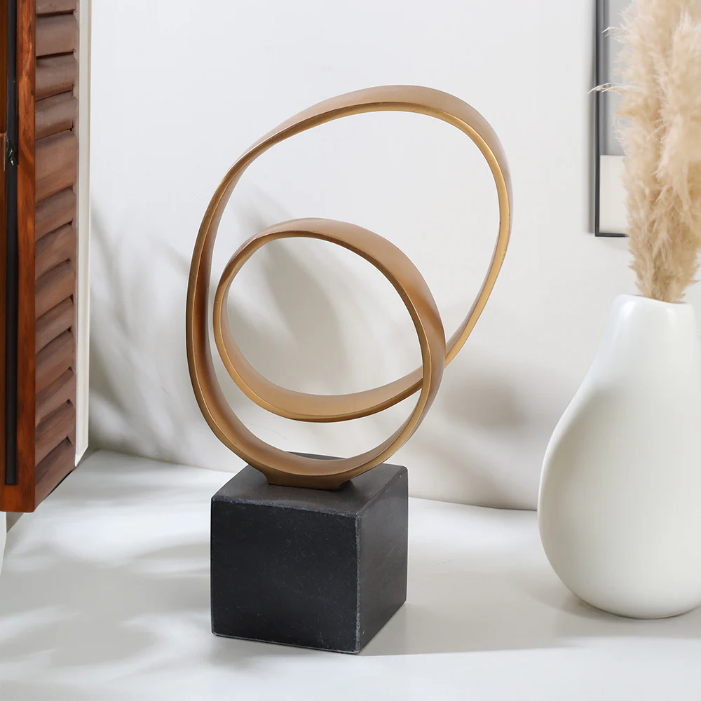 Lazo Metallic Sculpture with Marble Base Large - Gold Black - Image 3