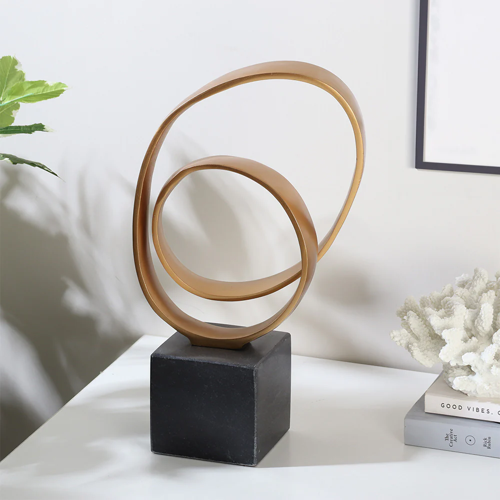 Lazo Metallic Sculpture with Marble Base Large - Gold Black - Image 4