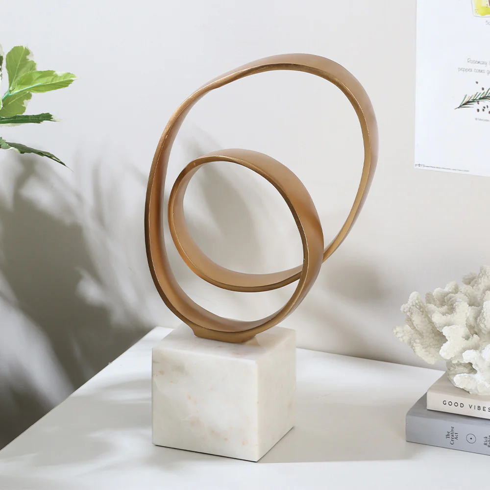 Lazo Metallic Sculpture with Marble Base Large - Gold White - Image 2