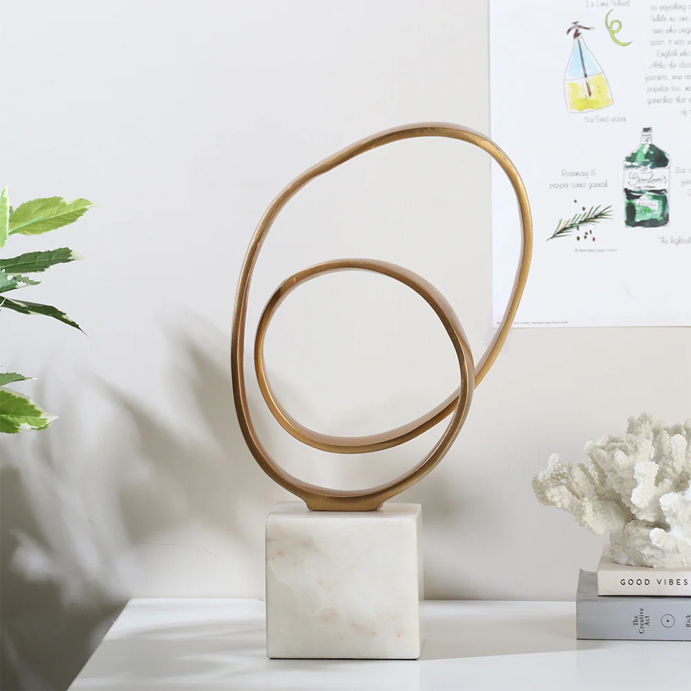 Lazo Metallic Sculpture with Marble Base Large - Gold White - Image 3