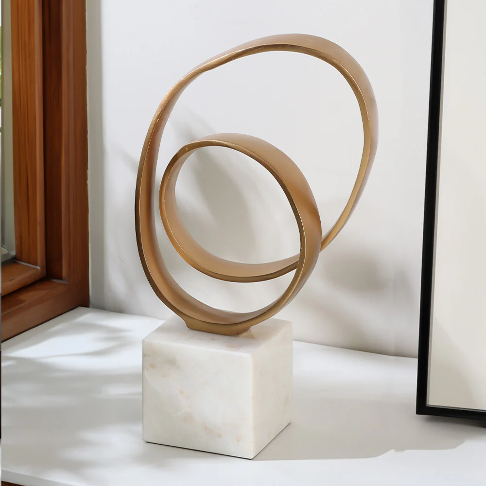 Lazo Metallic Sculpture with Marble Base Large - Gold White - Image 4