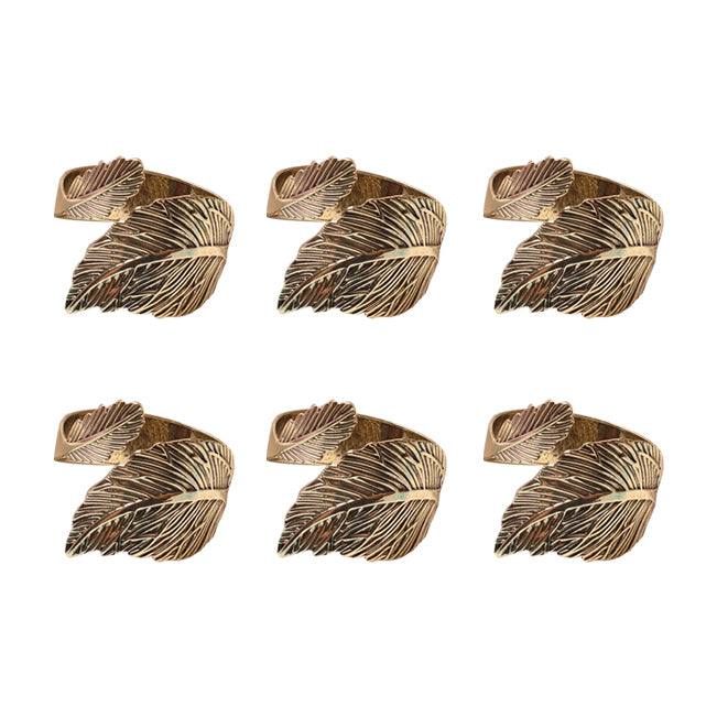 Leaf Napkin Rings, Set of 6 - Brass - Image 2