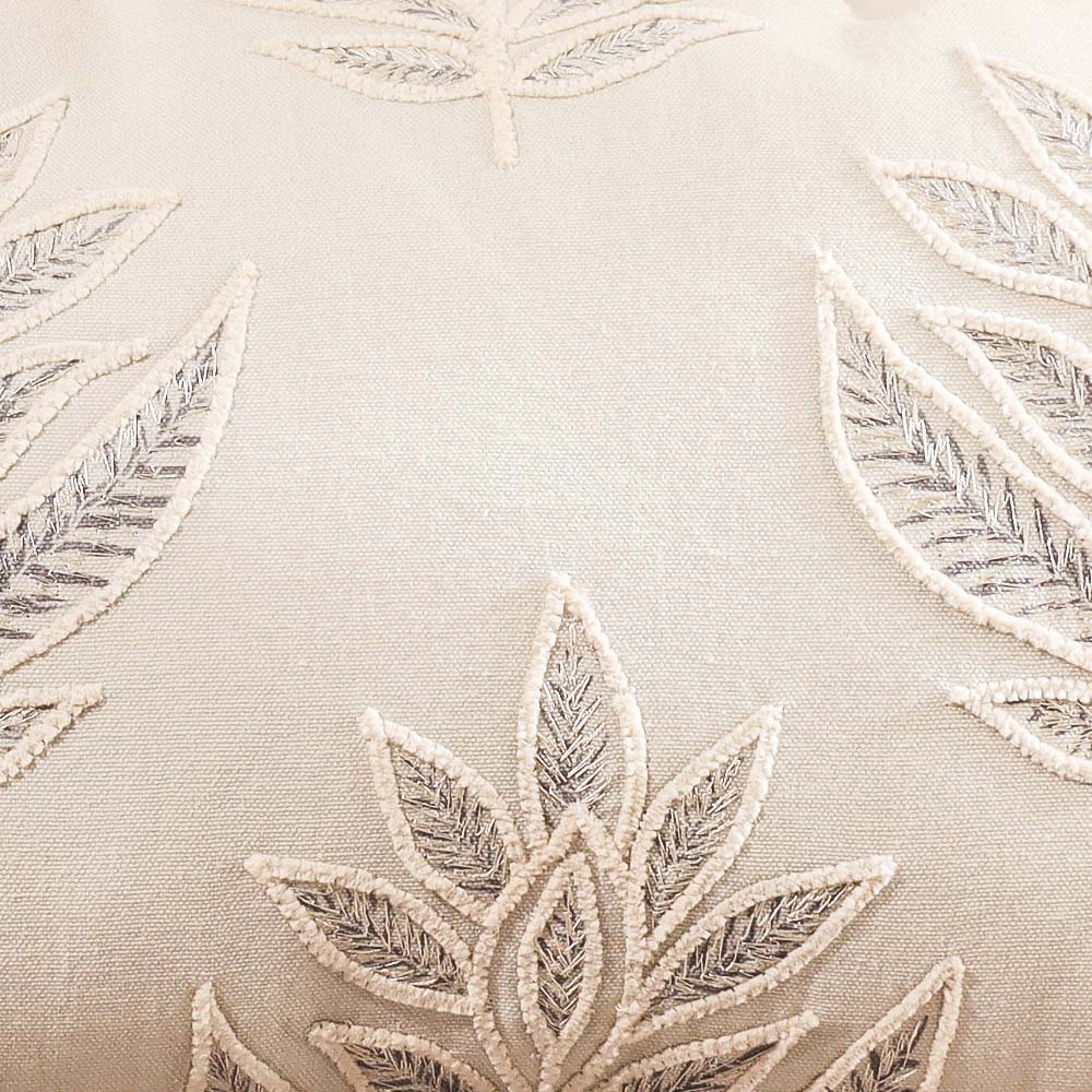 Leaf Rectangular Embroidered Cotton Cushion Cover 50x30cm - Grey Sage - Image 5