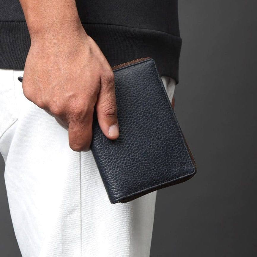 Leather Passport Wallet - Navy