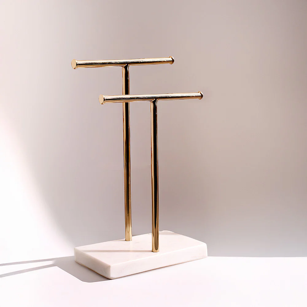 Lena Hand Towels Stand with Marble Base - White Gold - Image 2