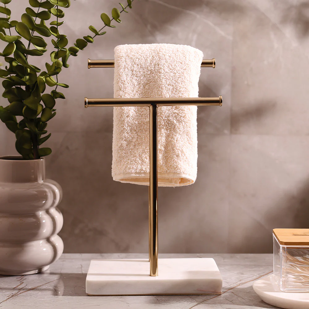 Lena Hand Towels Stand with Marble Base - White Gold - Image 3