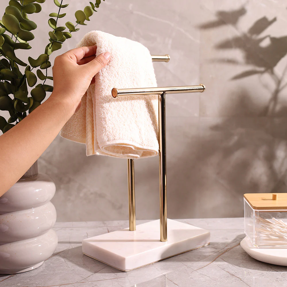 Lena Hand Towels Stand with Marble Base - White Gold - Image 4