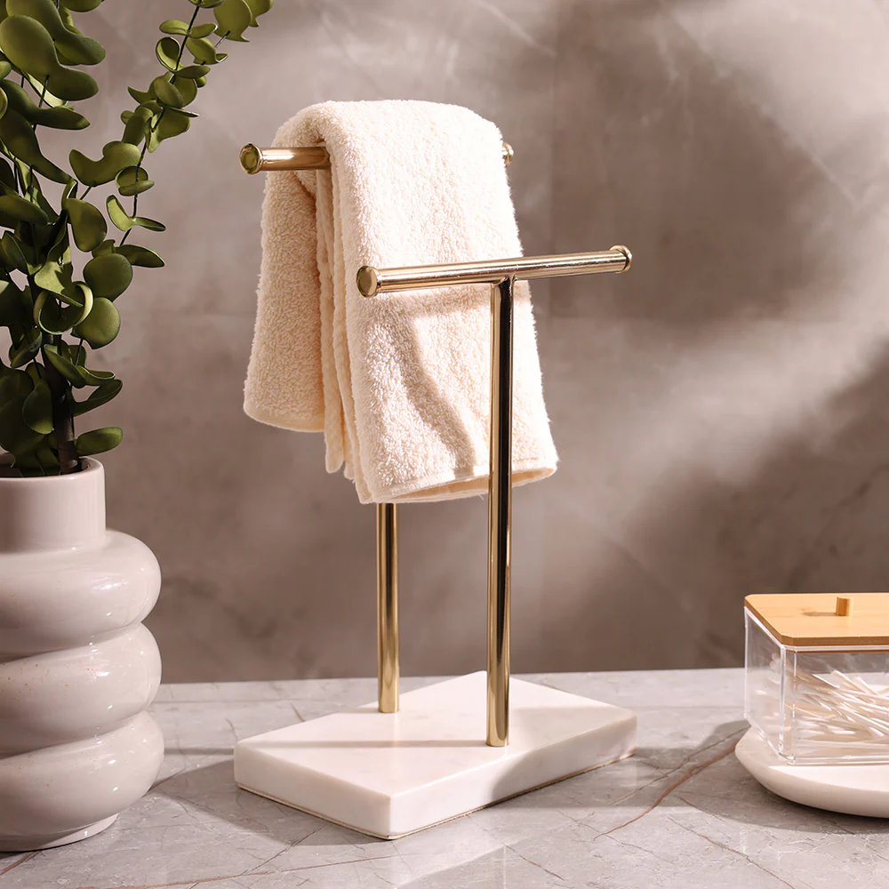 Lena Hand Towels Stand with Marble Base - White Gold - Image 5