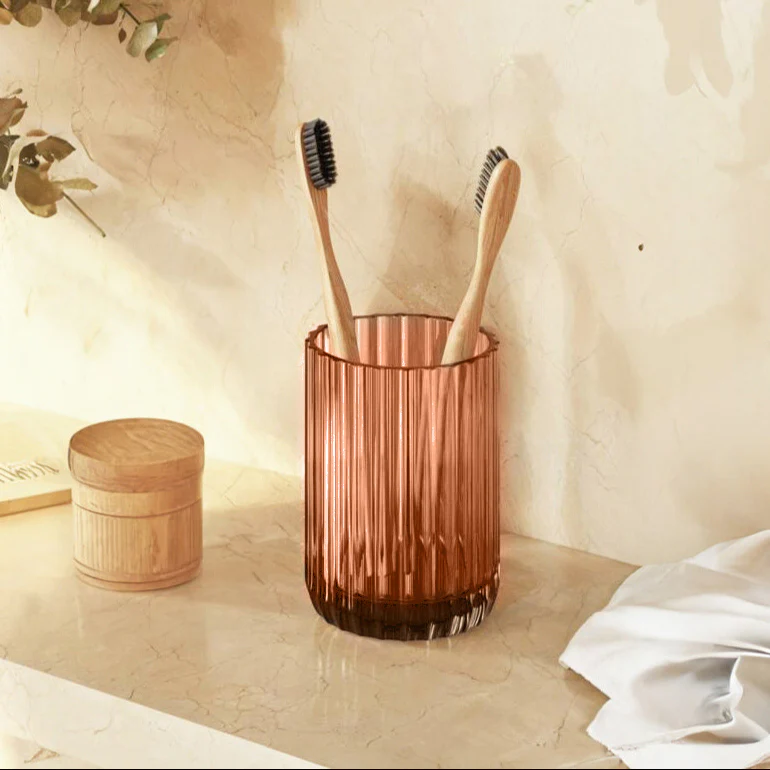 Lido Glass Toothbrush Tumbler - Amber Rose - Image 2