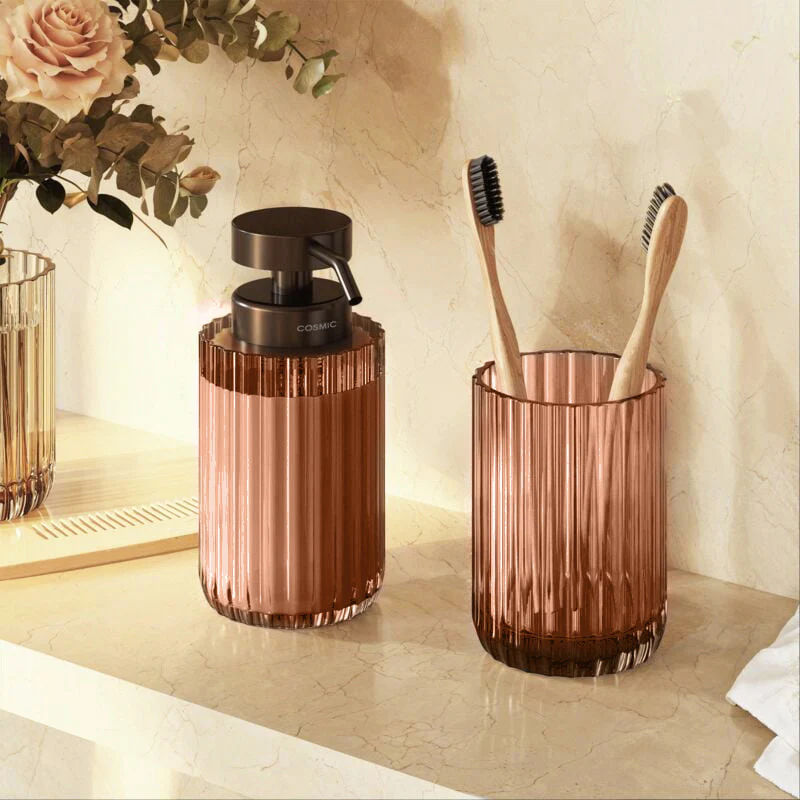 Lido Glass Toothbrush Tumbler - Amber Rose - Image 3