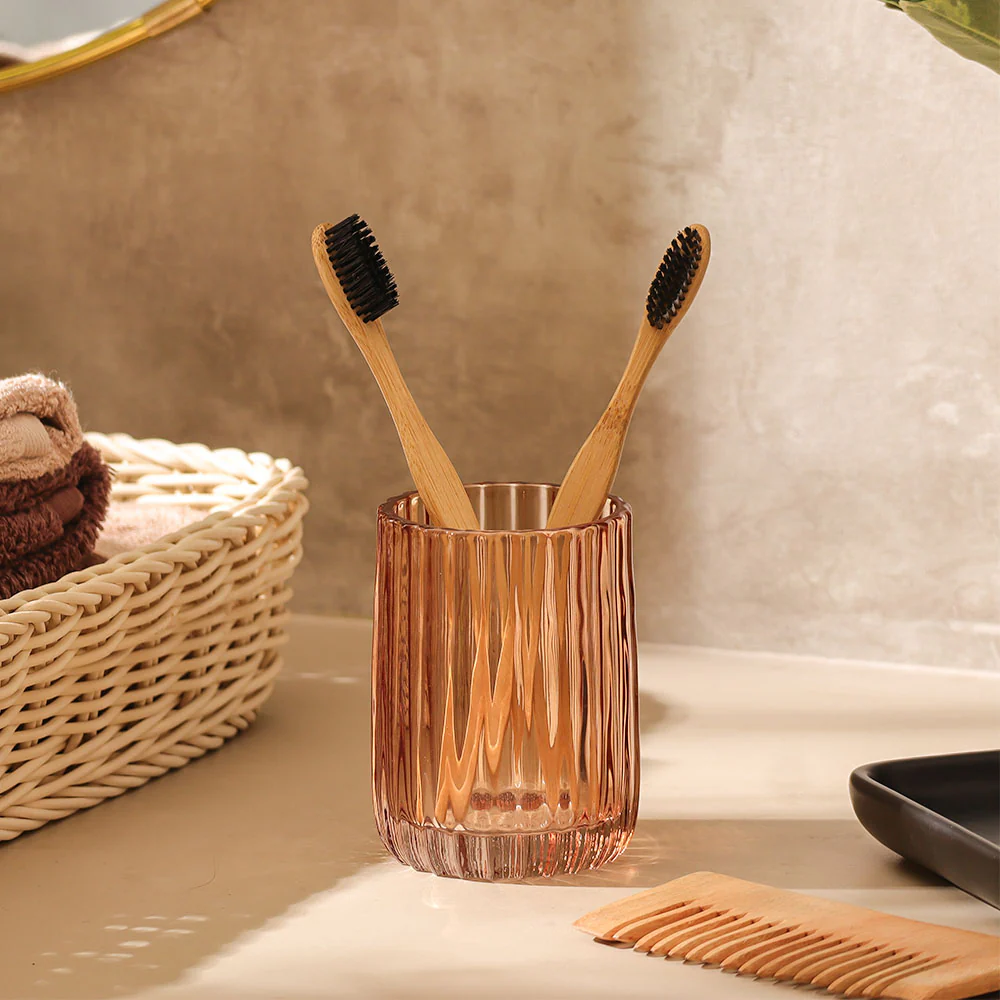 Lido Glass Toothbrush Tumbler - Amber Rose - Image 4