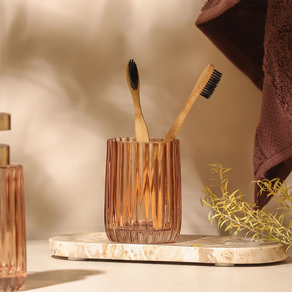 Lido Glass Toothbrush Tumbler - Amber Rose - Image 6
