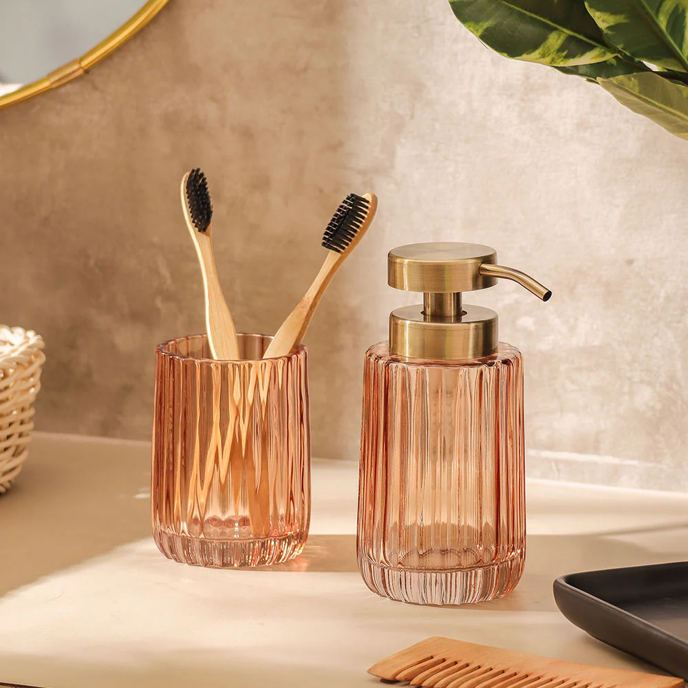 Lido Glass Toothbrush Tumbler - Amber Rose - Image 9