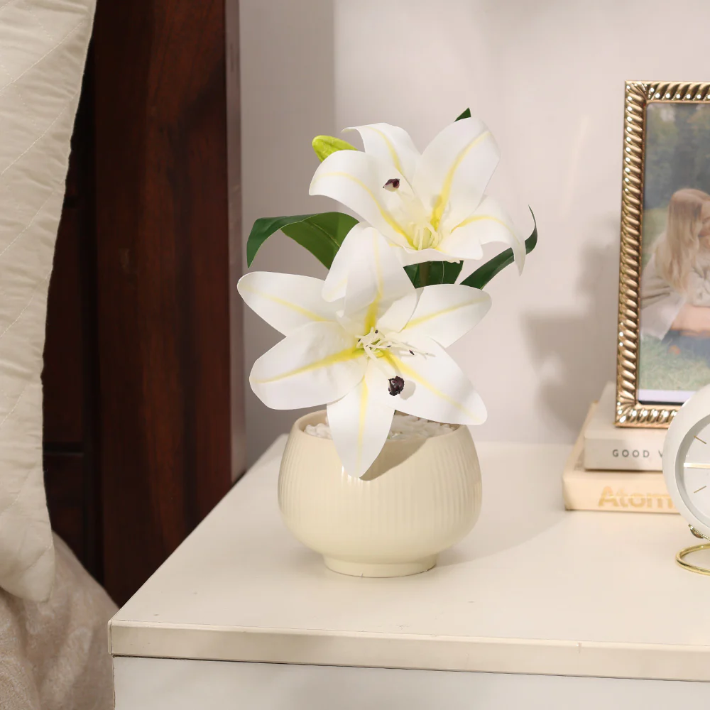 Lilies Artificial Potted Plant - Ivory Cream - Image 6
