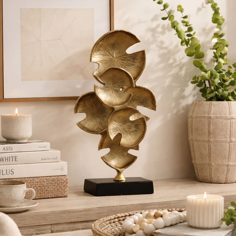 Lily Pad Metal Sculpture Large - Gold Black - Image 4