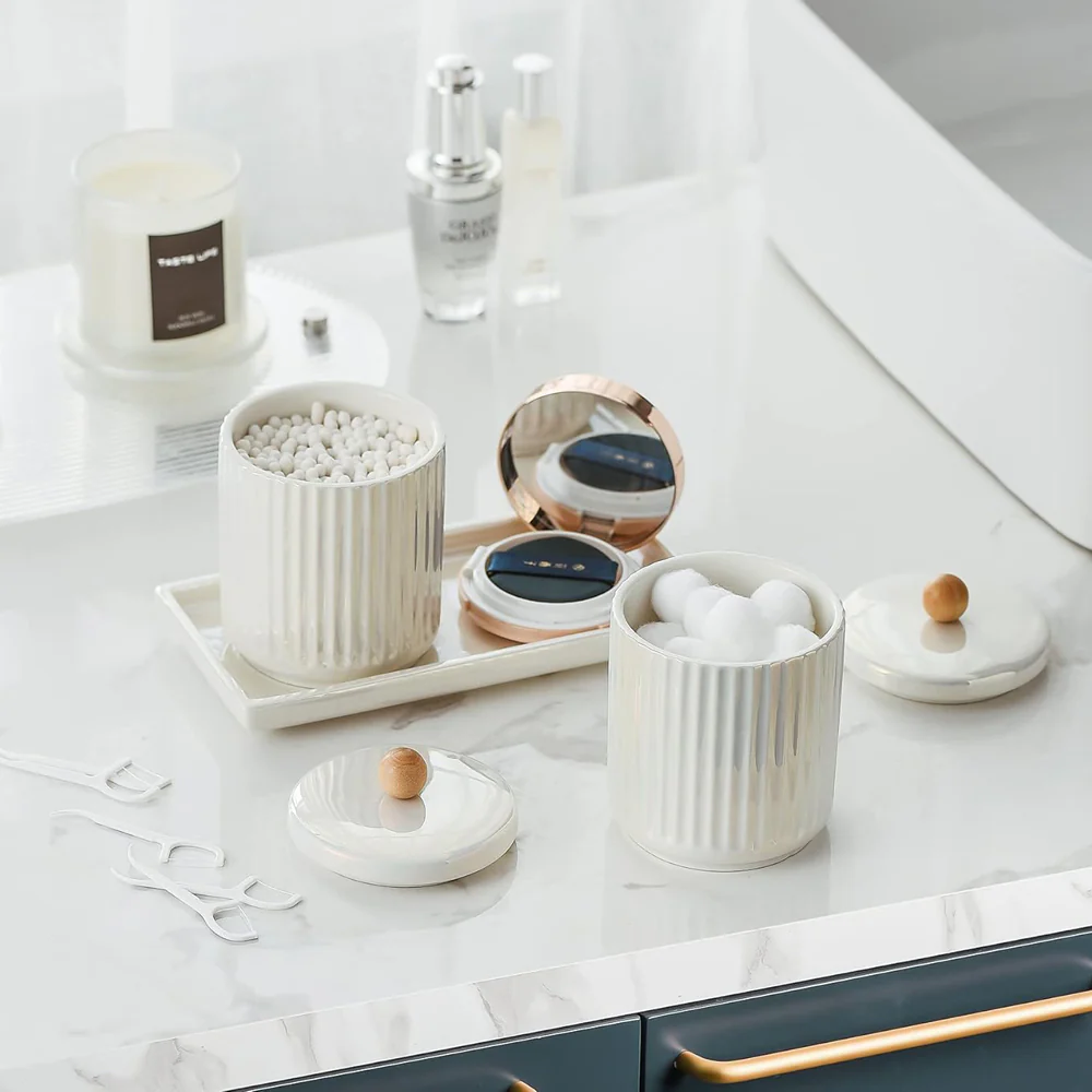 Lineo Ceramic Condiment Jars with Tray - Pearl White - Image 7