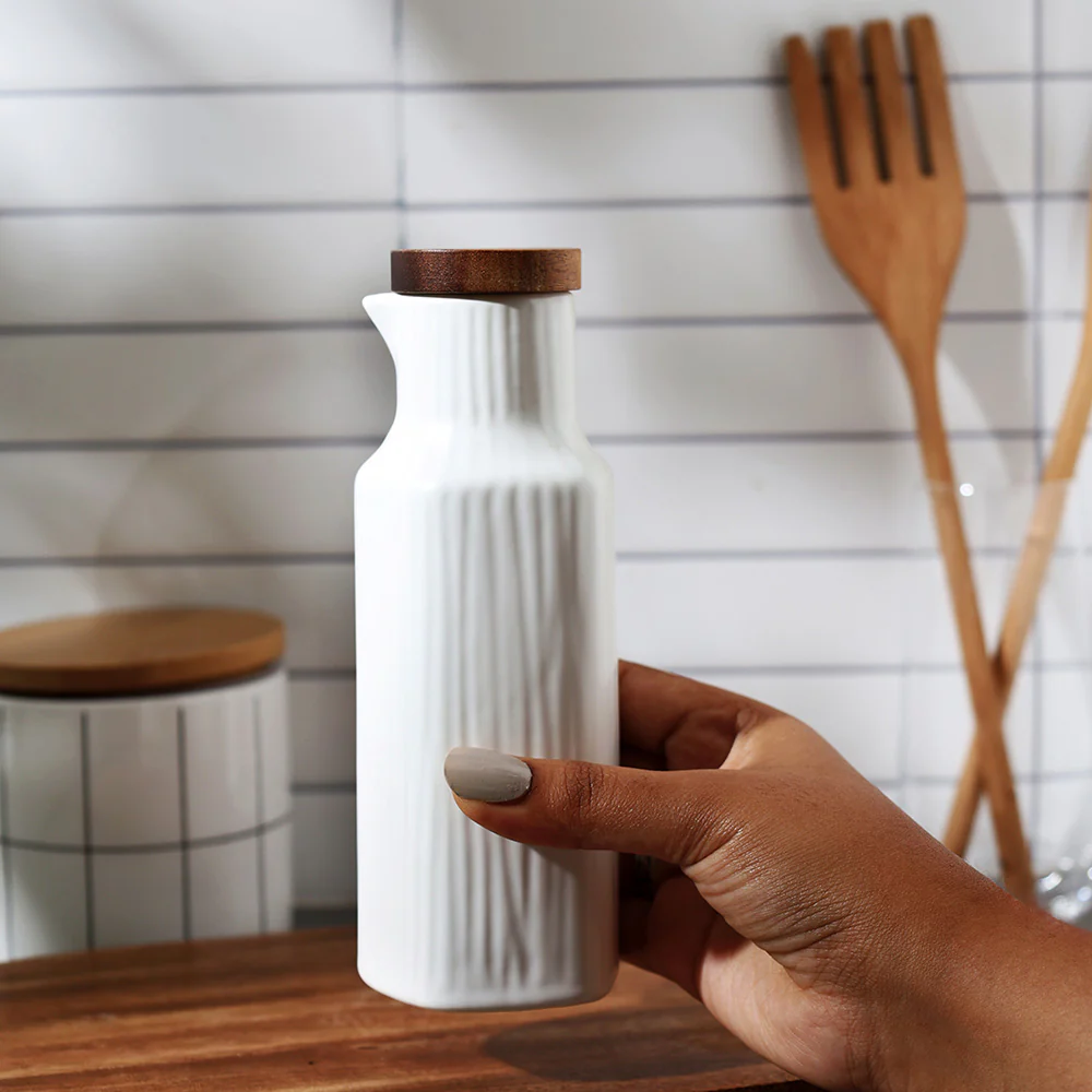 Lines Ceramic Oil Bottle - White - Image 6