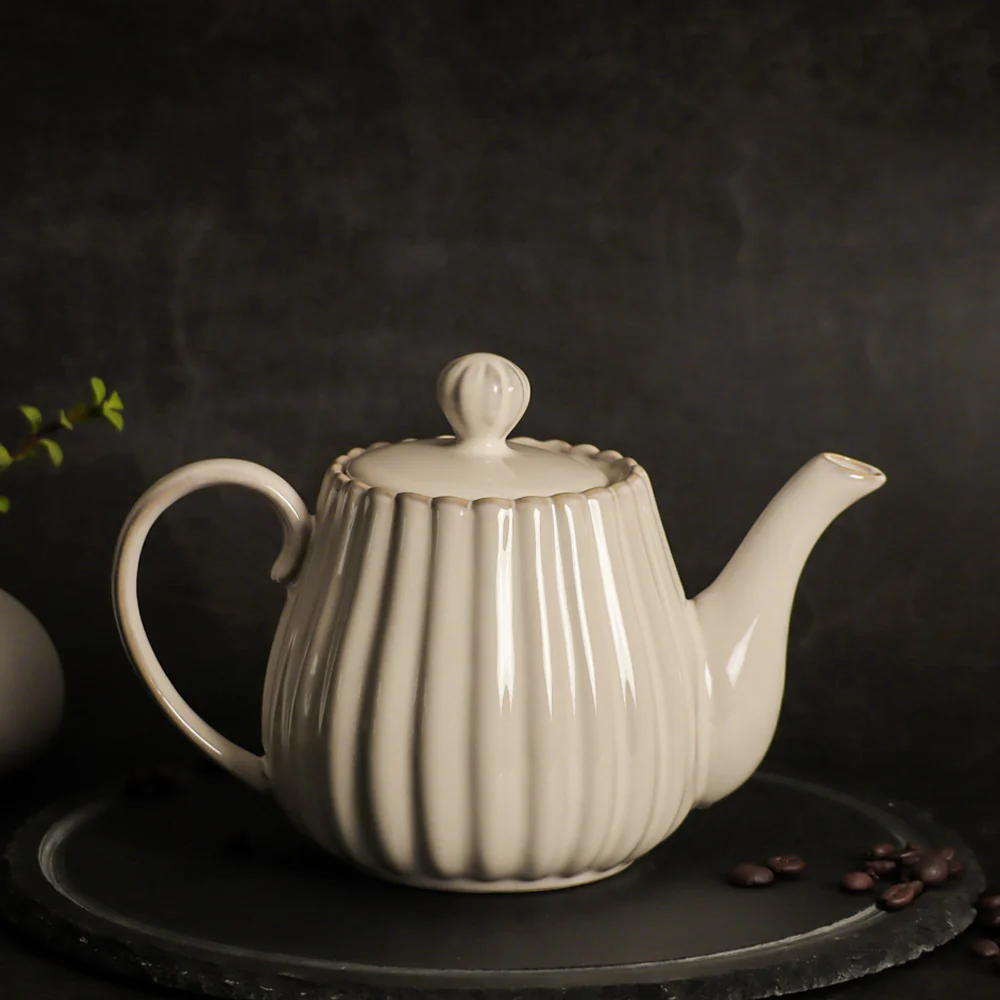 Lines Ceramic Tea Pot - White - Image 3